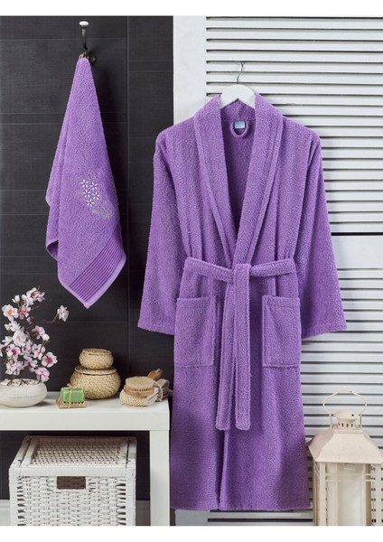 Lavanta Havlulu Bornoz 2'li Set