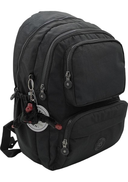 Kılinkır Çok Gözlü Geniş Hacimli Suya Dayanıklı Kumaş Unisex Siyah Okul Çantası Sırt Çantası modelleri