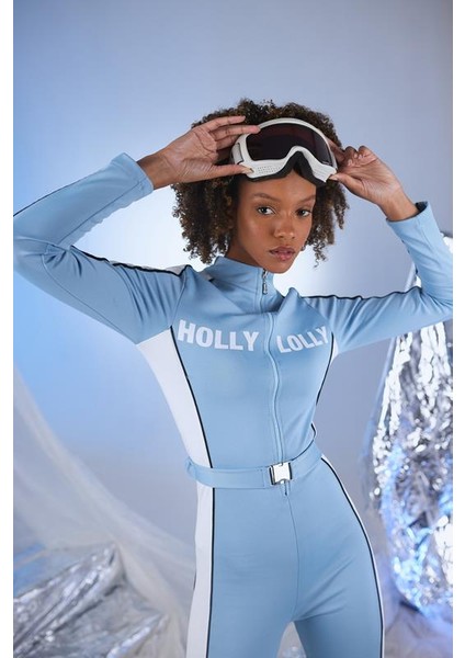 Kemer Detaylı Şardonlu Holly Lolly Logolu Özel Kar Snowy Tulum Mavi