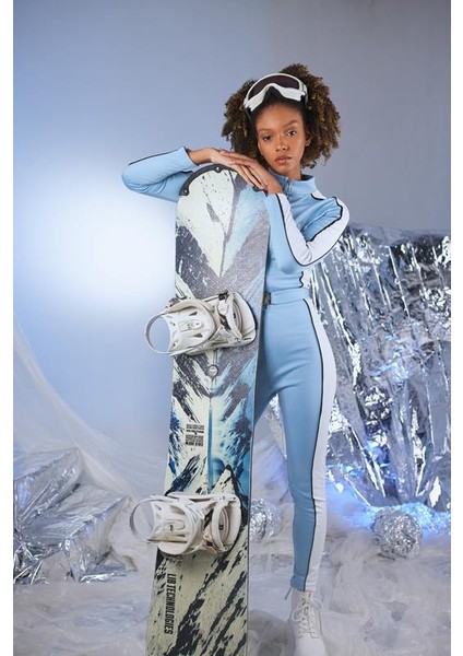 Kemer Detaylı Şardonlu Holly Lolly Logolu Özel Kar Snowy Tulum Mavi modelleri