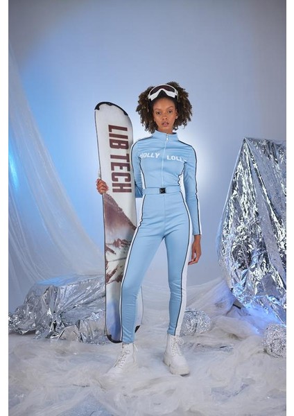 Kemer Detaylı Şardonlu Holly Lolly Logolu Özel Kar Snowy Tulum Mavi fırsatları