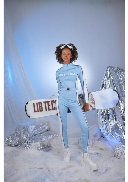 Kemer Detaylı Şardonlu Holly Lolly Logolu Özel Kar Snowy Tulum Mavi indirimleri