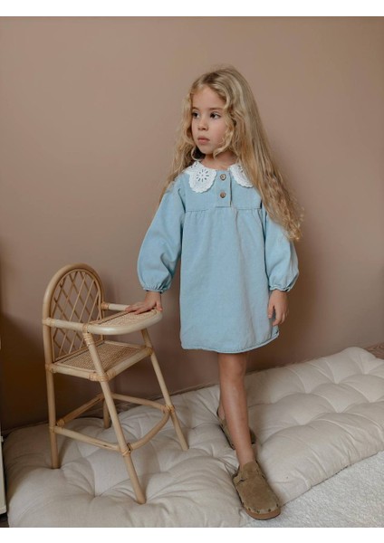 Yigit Butik Dantel Yaka Denim Elbise