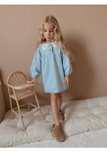 Yigit Butik Dantel Yaka Denim Elbise
