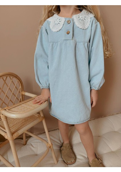 Yigit Butik Dantel Yaka Denim Elbise