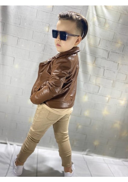 Çocuk Deri Ceket Kot Pantolon Sweet