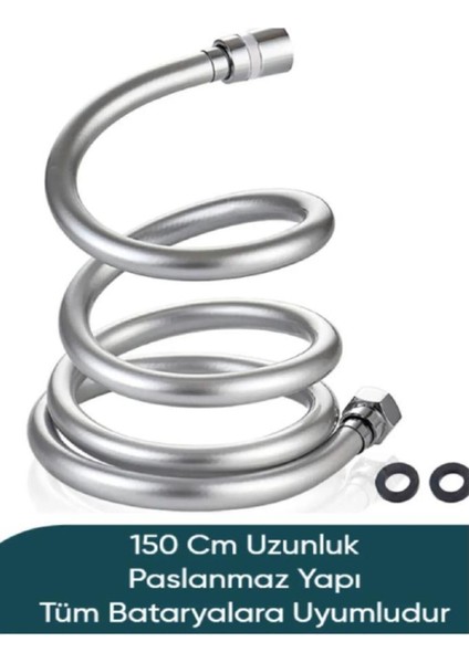 Duş Banyo Hortumu Kaliteli Pvc Paslanmaz Kopmaz Hortum Gümüş Gri Tüm Duş Setleri ile Uyumlu 1,5 Metre