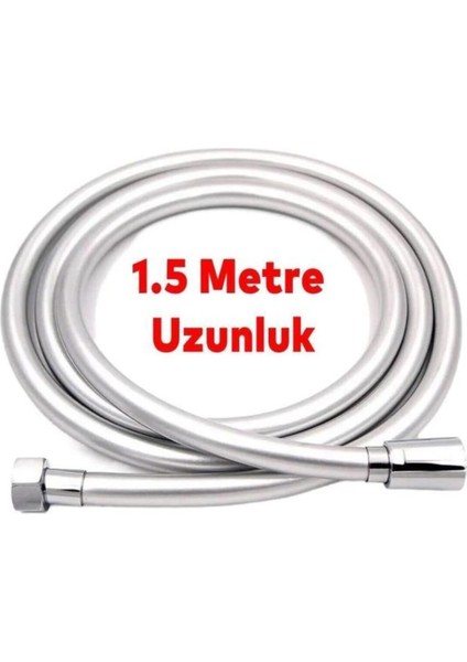 Duş Banyo Hortumu Kaliteli Pvc Paslanmaz Kopmaz Hortum Gümüş Gri Tüm Duş Setleri ile Uyumlu 1,5 Metre