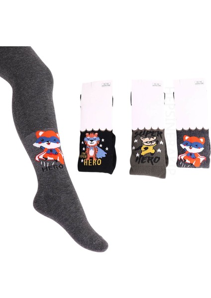 3lü Erkek Bebek Çocuk Külotlu Çorap Renkli Hayvancık Desenli Pamuklu