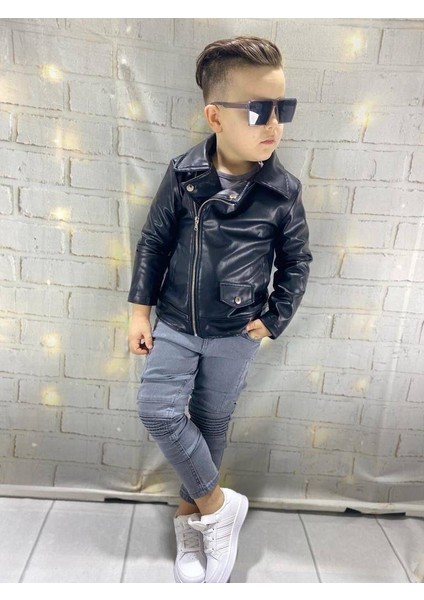 Çocuk Deri Ceket Kot Pantolon Sweet