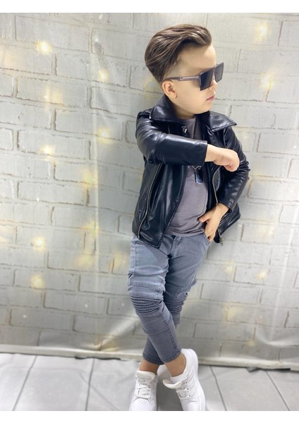 Çocuk Deri Ceket Kot Pantolon Sweet