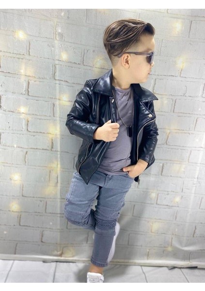 Çocuk Deri Ceket Kot Pantolon Sweet
