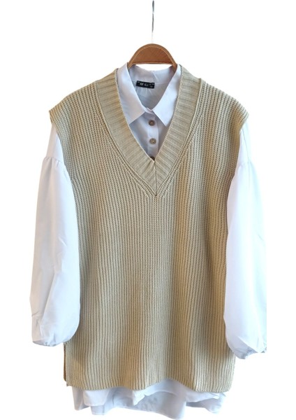 V Yaka Triko Yırtmaçlı Süveter fiyatları