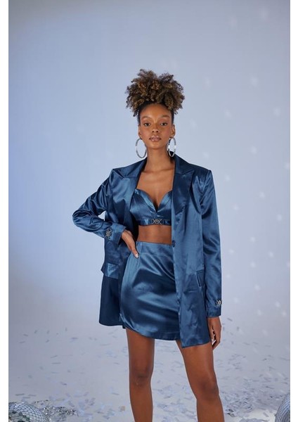 Askılı Crop Saten Fancy Büstiyer Lacivert modelleri