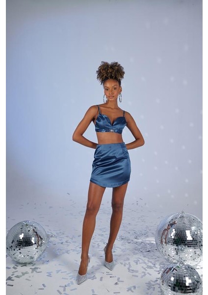 Askılı Crop Saten Fancy Büstiyer Lacivert fırsatları