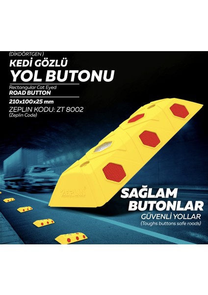 5 Adet Dikdörtgen Mercekli Yol Butonu Sarı Renk