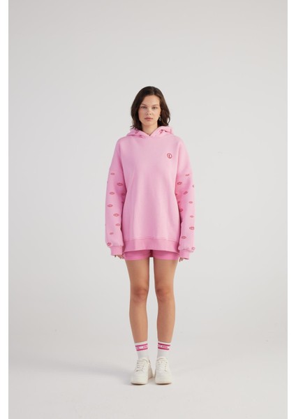 Kadın Pembe Standart Oversize Kapüşonlu Eye Unisex Sweat