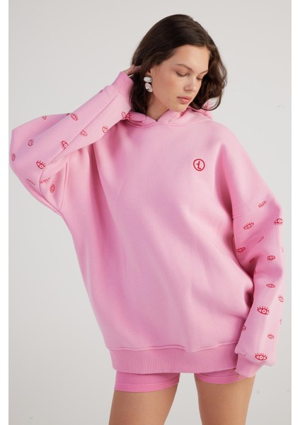 Kadın Pembe Standart Oversize Kapüşonlu Eye Unisex Sweat