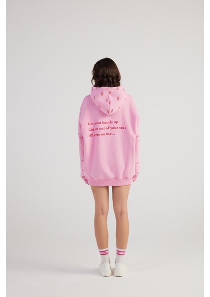 Kadın Pembe Standart Oversize Kapüşonlu Eye Unisex Sweat