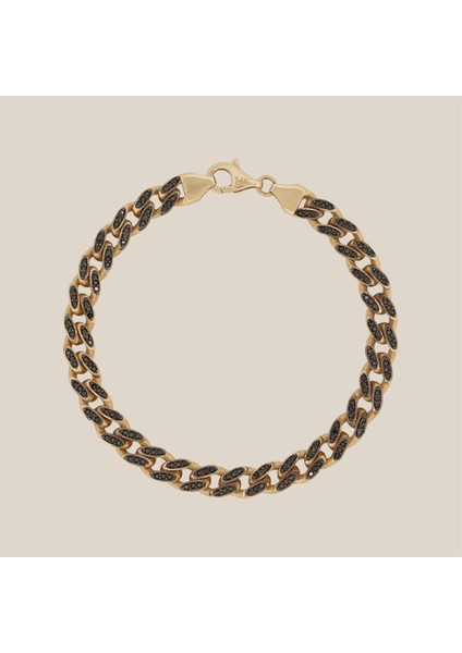 Çift Taraflı Siyah Taşlı Mekik Altın Bileklik