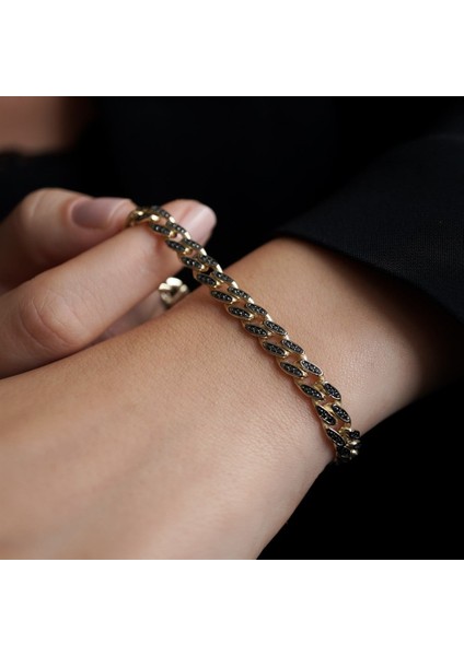 Çift Taraflı Siyah Taşlı Mekik Altın Bileklik modelleri