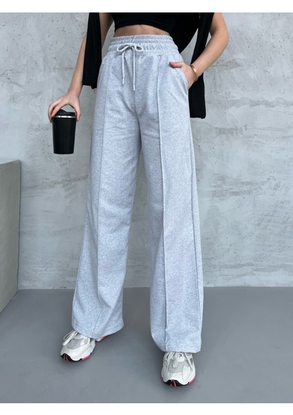 Kadın Mevsimlik Salaş Geniş Paça Yüksek Bel Gri Eşofman Altı fiyatları