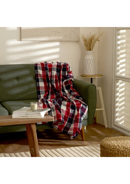 Flanel Throw Tv Battaniyesi Bordo/bej