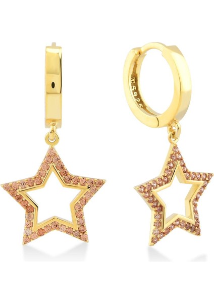 Champagne Zirconia Taşlı Yıldız Küpe