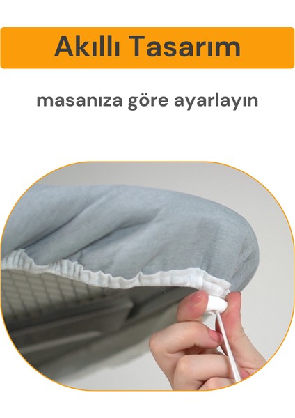 Ütü Masası Kılıfı Örtüsü Bezi Keçeli Süngerli Lastikli Yanmaz Ayarlanabilir 50X150 cm Gri