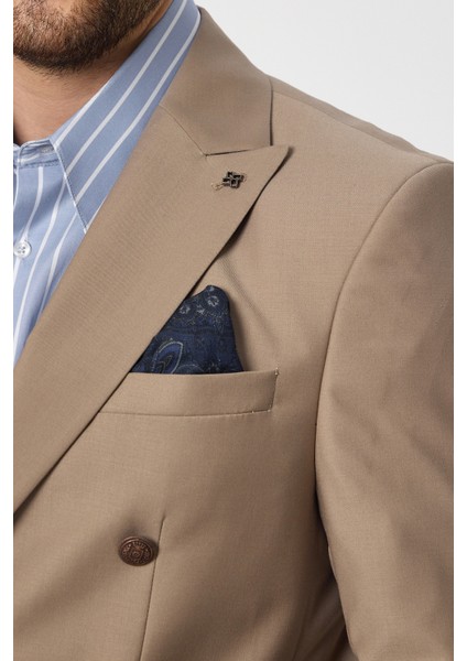 Fatuse Erkek Bej Kruvaze 6 Adet Metal Düğmeli 4 Mevsim Blazer Ceket fiyatları