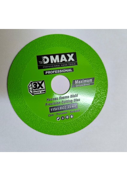 Dmax Cam Seramik Taş Fayans Şişe Kesme Diski 115 mm 22 Göbek