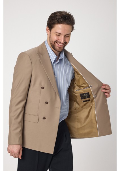Fatuse Erkek Bej Kruvaze 6 Adet Metal Düğmeli 4 Mevsim Blazer Ceket modelleri
