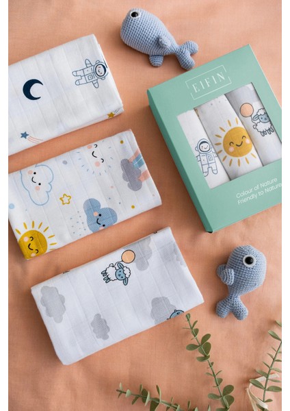 Çok Amaçlı Müslin Örtü & Battaniye 3'lü Set %100 Pamuk Oeko-Tex Sertifikalı Kutulu