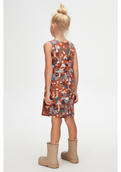 Kahverengi Forest Animals Kız Çocuk Desenli Kolsuz Elbise modelleri