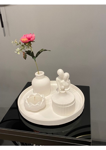 5 Parça Modern Dekoratif Beton Sunumluk Tepsi, Lotus Mum, Sarılan Çift, Mum Seti fırsatları