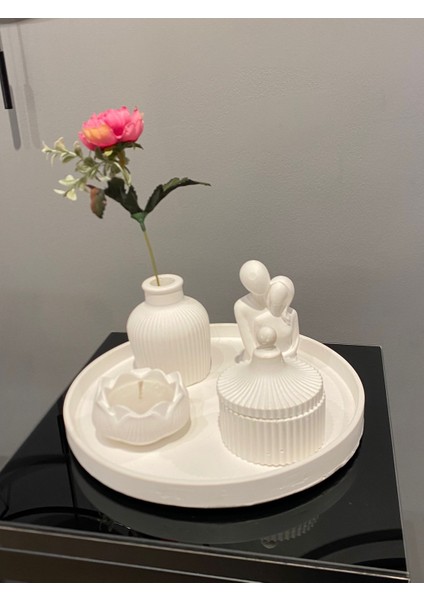 5 Parça Modern Dekoratif Beton Sunumluk Tepsi, Lotus Mum, Sarılan Çift, Mum Seti indirimleri