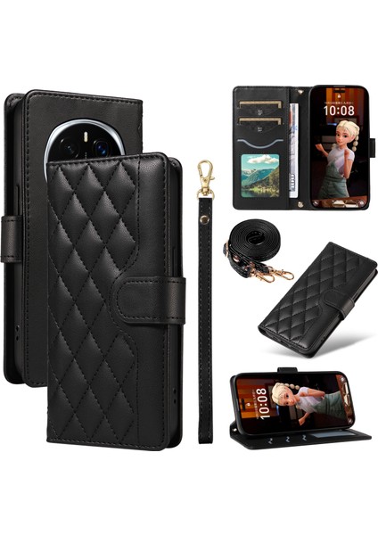 Honor Magic7 Pro 5g Cüzdan Eşkenar Dörtgen Deri Telefon Kılıfı Kayış (Yurt Dışından)