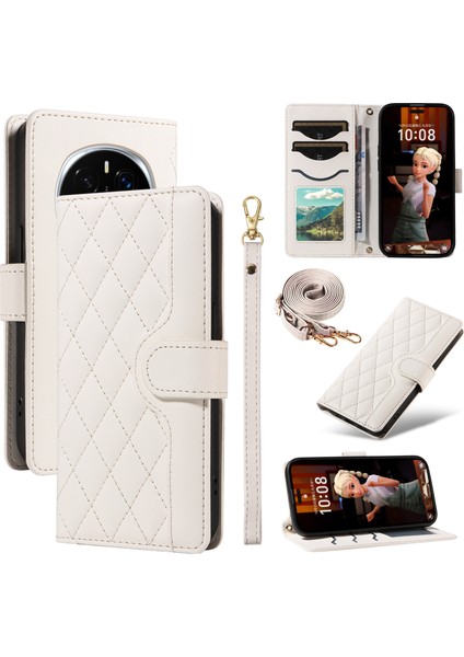Honor Magic7 Pro 5g Cüzdan Eşkenar Dörtgen Deri Telefon Kılıfı Kayış (Yurt Dışından)