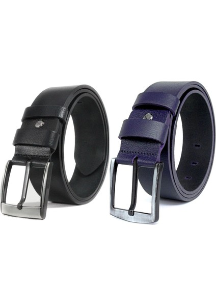 2'li Erkek Siyah Tokalı Erkek Kot Kemeri 4,5 cm