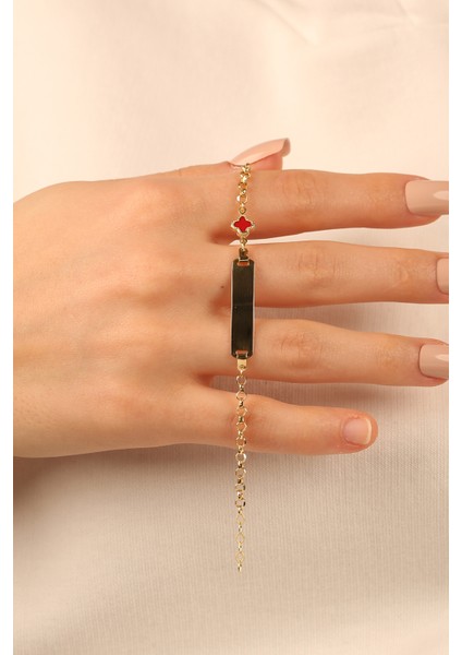 Kırmızı Yoncalı Çocuk Altın Bileklik CGKBLK0267