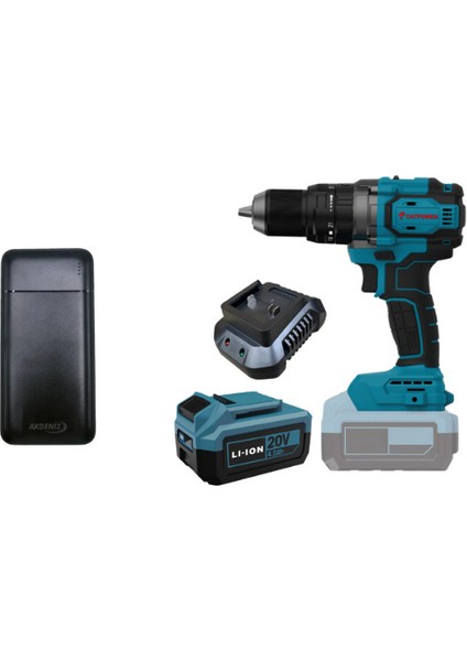 4212 Akülü Darbeli Vidalama Li-Ion 70 Nm Kömürsüz Motor 13 mm 4.0 Ah Akü+Akdeniz Taşınabilir Şarj Cihazı (Model: S125Q)