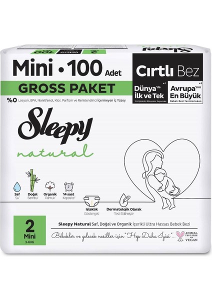 Nessiworld Sleepy Natural Bebek Bezi Gross Paket 2 Beden 3-6 kg 100 Adet