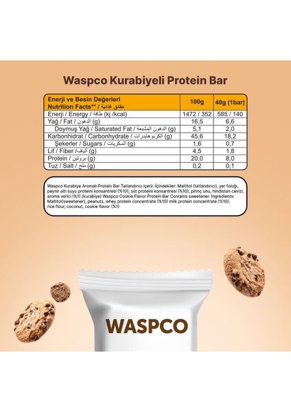 Kurabiye Aromalı Protein Bar 40g x 12 Adet