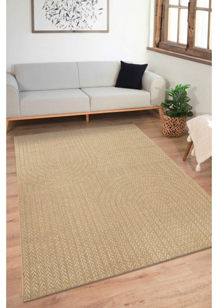 Sisaluna 4443 Bej Jüt Tabanlı Modern Dokuma Kilim Sisal Hasır Halı