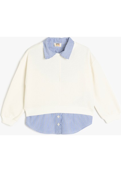 Gömlek Detaylı Uzun Kollu Oversize Sweatshirt