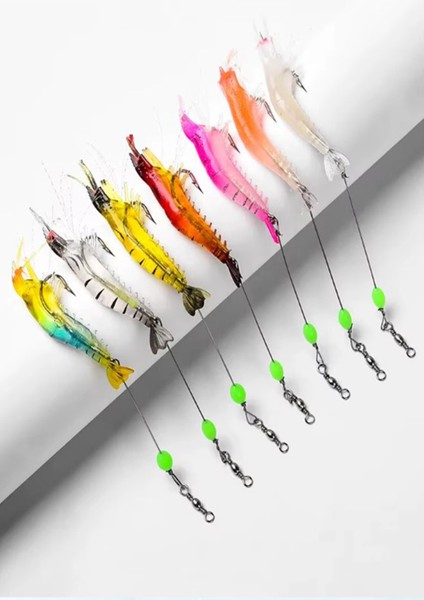 7 Renk Karides Shrimp Kancalı Fosforlu 8.5 cm 6 gr Silikon Yem (7 Adet)