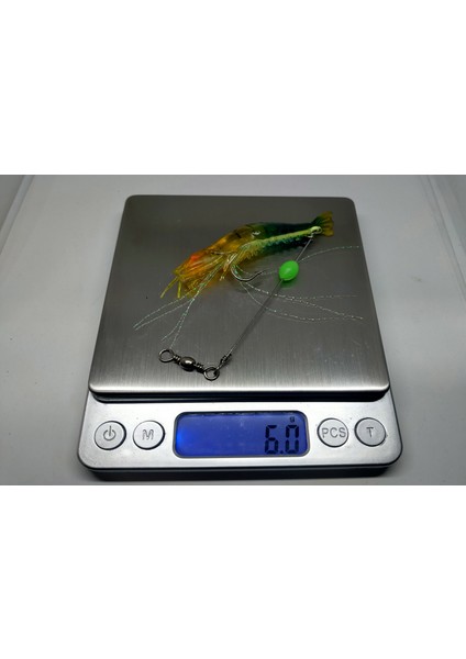 7 Renk Karides Shrimp Kancalı Fosforlu 8.5 cm 6 gr Silikon Yem (7 Adet)