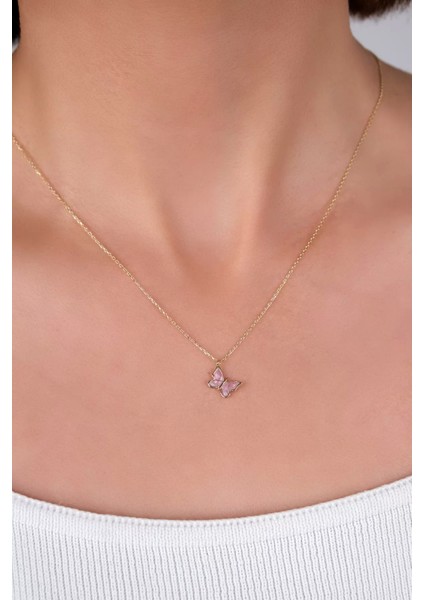 14 Ayar Altın Pembe Kelebek Kolye fiyatları
