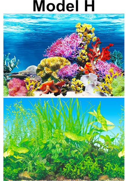 H Tarzı 50X80CM Akvaryum Okyanus Bitkiler Manzara Resim Çıkartması Süs Dekorasyonu Oyuncaklı Çift Taraflı 3D Arka Fon Pvc Balık Tankı Dekorasyon Poster (Yurt Dışından)