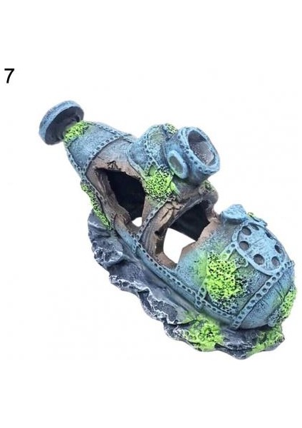 No.7 Tarzı Fashiowreck Figürü Pratik Mini Akvaryum Manzara Hasarlı Deniz Savaş Gemisi Dekorasyonu (Yurt Dışından)